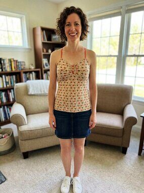Free People Beige Strappy Camisole Crop Top with Red Roses L Bonus Bag